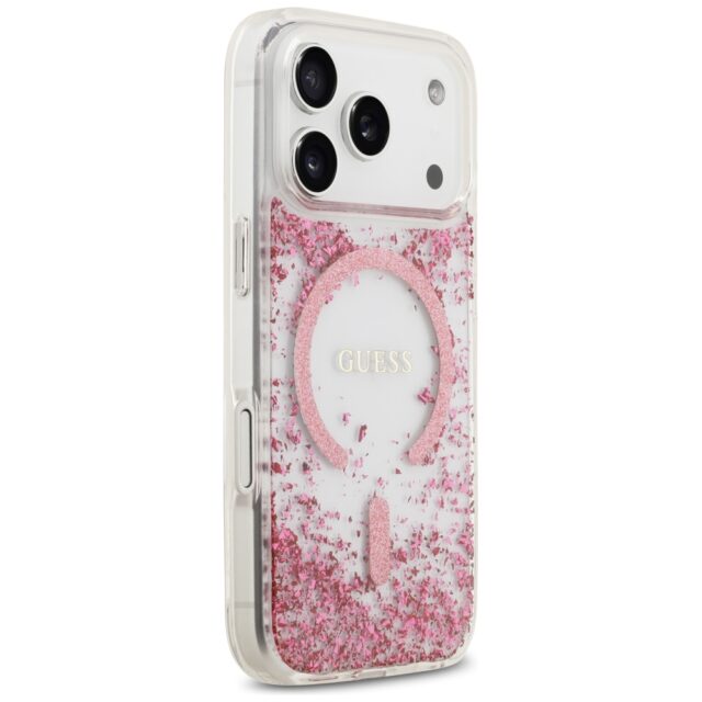 Case Guess Resin Bottom Glitter MagSafe  do iPhone 17 Pro pink - imagine 4
