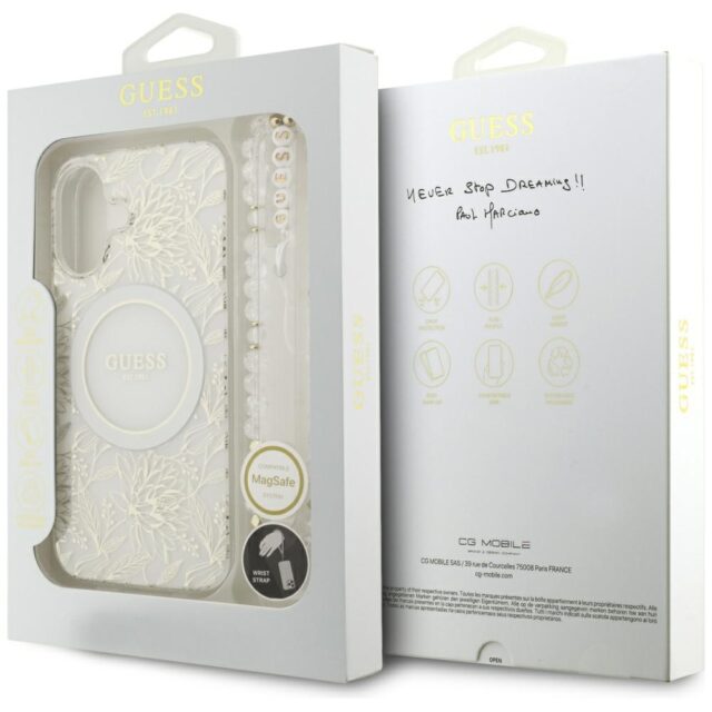 Guess IML Flowers Electro Pearl Strap MagSafe case for iPhone 17 white - imagine 8