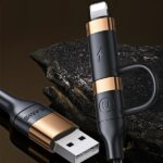 USAMS braided cable U62 2xUSB-C/USB-A/Lightning 1.2m PD Fast Charge black SJ483USB01 (US-SJ483) - imagine 3