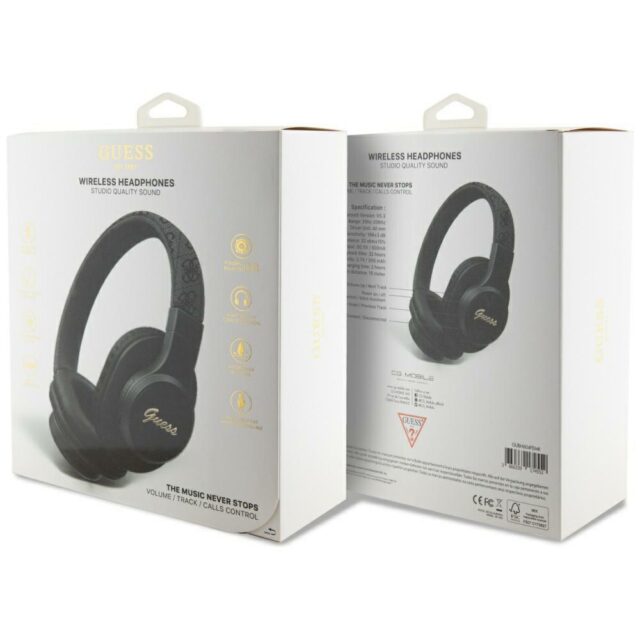 Headphones Guess Bluetooth 4G Leather Tone On Tone Script black - imagine 4