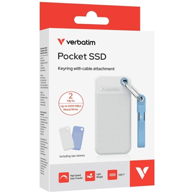 External Drive Verbatim Pocket SSD 2TB USB-C 3.2 gen.2 white-light blue 32321 - imagine 8