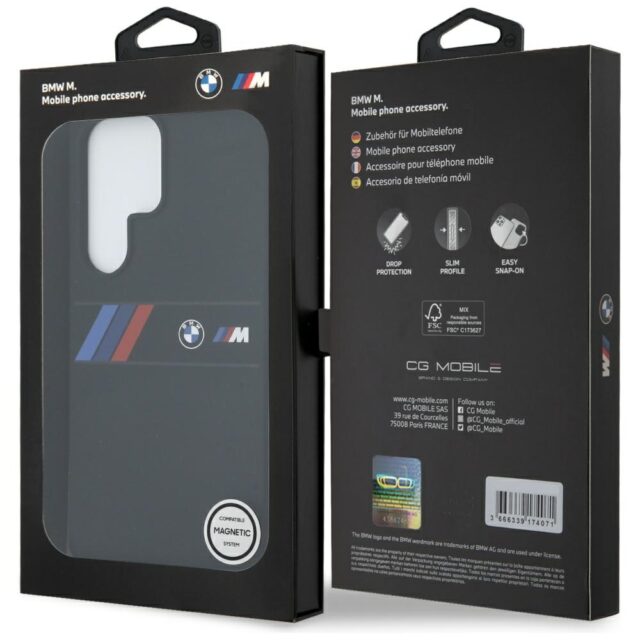 Case BMW Silicone Middle Tricolor Stripes MagSafe for Samsung Galaxy S25 Ultra black - imagine 8