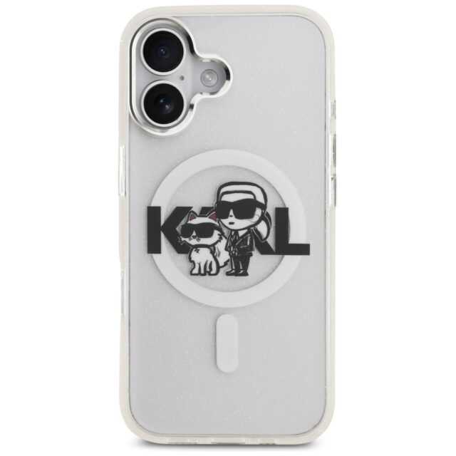 Karl Lagerfeld IML Glitter Karl & Choupette Sketch Logo MagSafe Case for iPhone 17 Clear - imagine 3