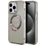 Guess GUHMP15XHFWFCK iPhone 15 Pro Max 6.7" black hardcase IML Flowers Wreatch MagSafe