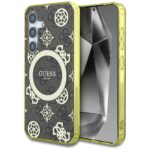 Case Guess 4G Background Gold Electroplated Peony Pattern MagSafe forSamsung Galaxy S25 brown