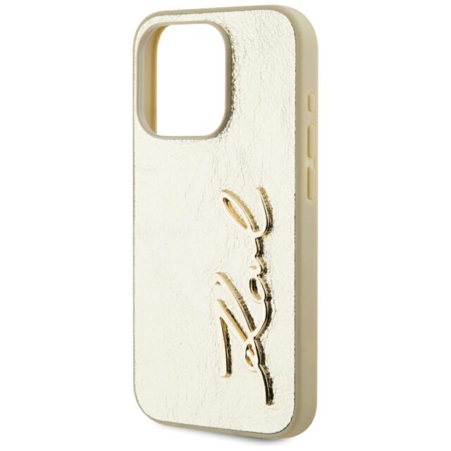 Case Karl Lagerfeld Wrinkled Metal Signature for iPhone 15 Pro gold - imagine 6