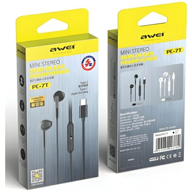 AWEI PC-7T USB-C 1.2m stereo headphones black - imagine 7