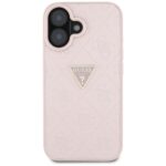 Case Guess Hot Stamp 4G Pattern Triangle Metal Logo for iPhone 16 pink - imagine 3