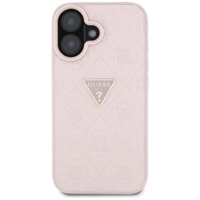 Case Guess Hot Stamp 4G Pattern Triangle Metal Logo for iPhone 16 pink - imagine 3