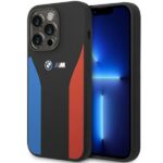 BMW BMHCP14L22SCSK case iPhone 14 Pro 6.1" black Silicone Blue&Red Stripes M Collection