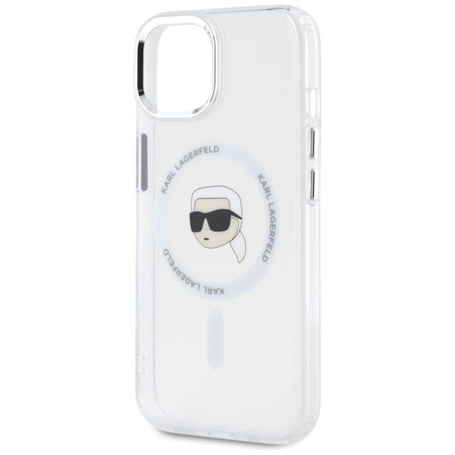 Case Karl Lagerfeld IML Metal Karl Head MagSafe for iPhone 15 white - imagine 6