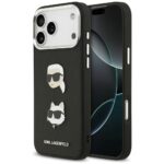 Karl Lagerfeld FW Grained Karl & Choupette Heads Pins & Logo Case for iPhone 17 Pro Max Black