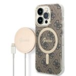 Guess Set GUBPP14LH4EACSW Case+ Charger iPhone 14 Pro 6,1" brown hard case 4G Print MagSaf