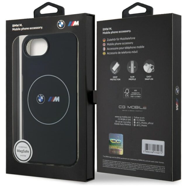 Case BMW IML Metal White Circle MagSafe for iPhone 16e black - imagine 8