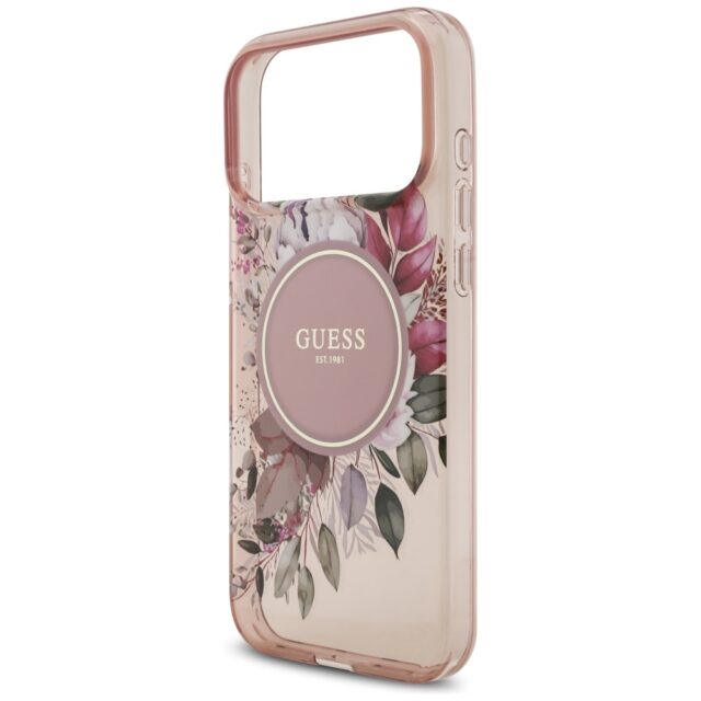 Guess IML Flowers Pearl Strap MagSafe Case for iPhone 17 Pro Max Pink - imagine 6