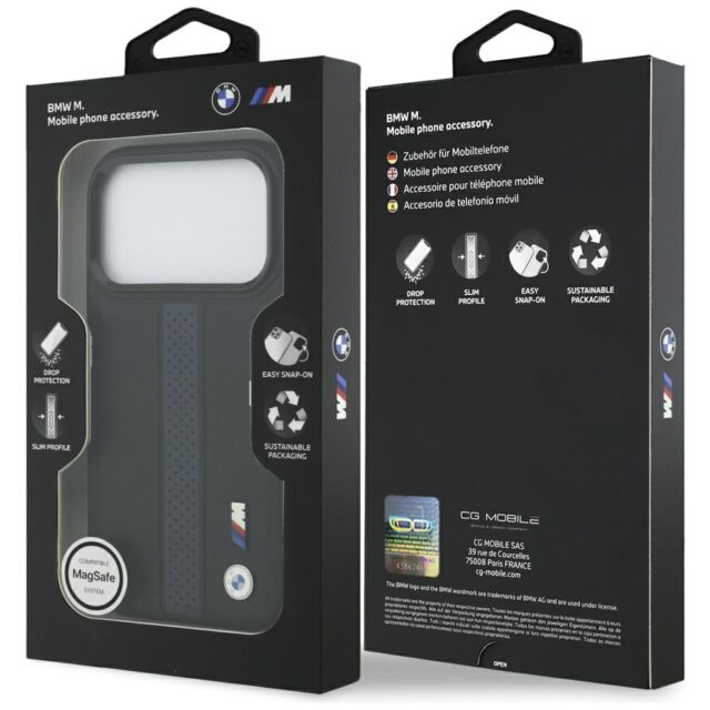 Case BMW M Perforated Stripe Logo MagSafe for iPhone 17 Pro blue - imagine 8