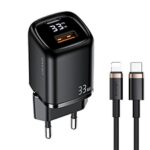 USAMS wall charger 1xUSB-C+1xUSB T46 33W PD3.0 + QC3.0 Fast Charging + U63 cable USB-C/Lightning bla