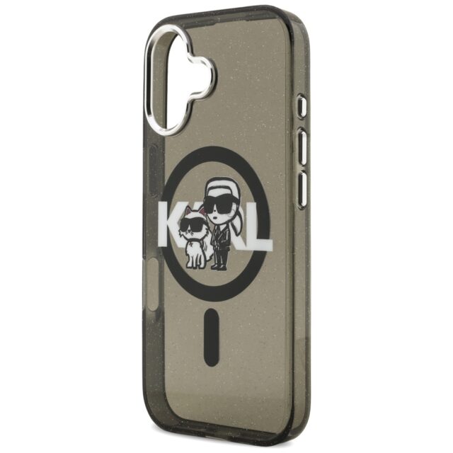 Karl Lagerfeld IML Glitter Karl & Choupette Sketch Logo MagSafe Case for iPhone 17 Black - imagine 6