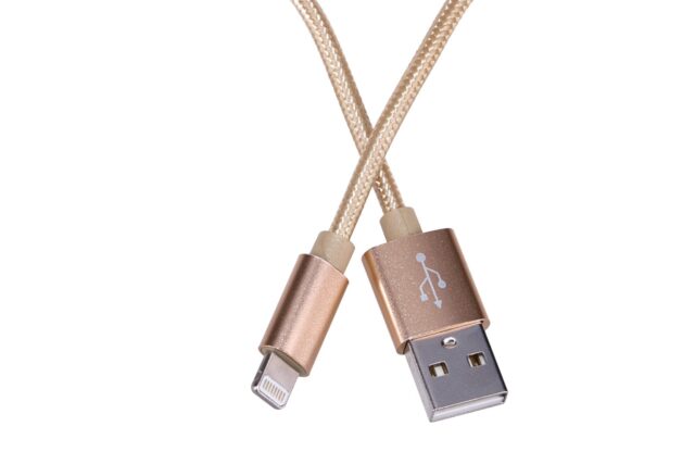Extralink | Lightning cable | for IPHONE, max. 2A, rice cotton mesh, 1m, gold - imagine 2