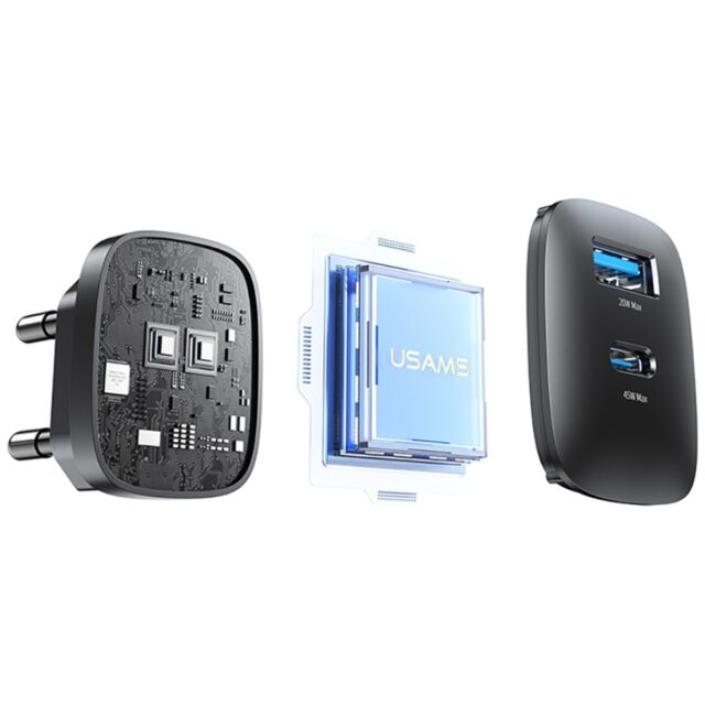 Wall charger USAMS CC290 T66 45W GaN 1xUSB-A 1xUSB-C silver - imagine 6