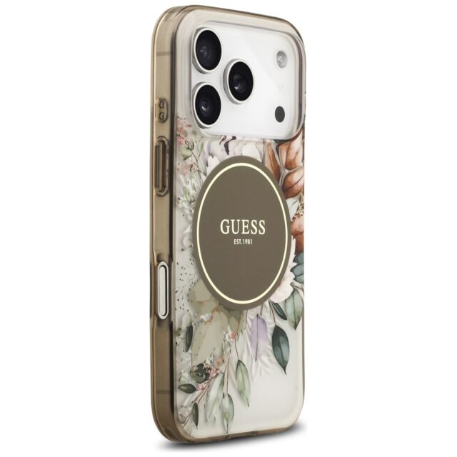 Guess IML Flower & Tonal Circle MagSafe Case for iPhone 17 Pro Max Brown - imagine 4