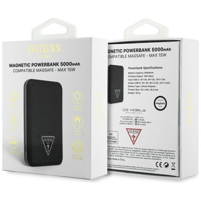 Powerbank indukcyjny Guess Grained        Triangle 5000mAh 15W USB-C MagSafe czarny - imagine 5