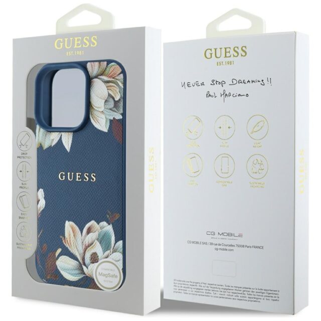 Case Guess Grained Printed Flower Pattern MagSafe for iPhone 16 Pro blue - imagine 8