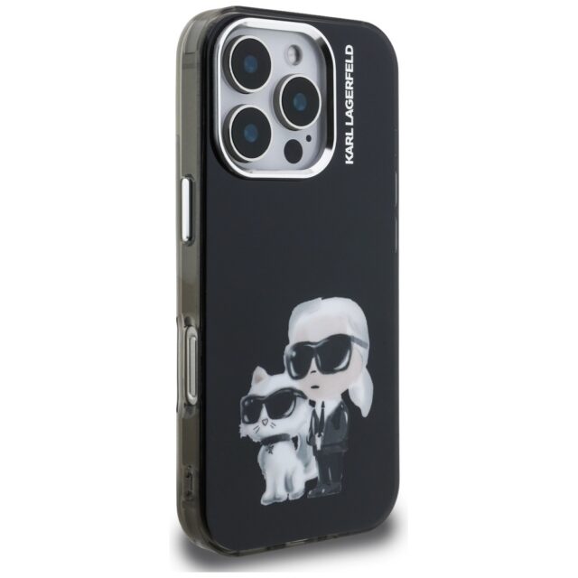 Case Karl Lagerfeld IML Aquarelle Karl   & Choupette & Logo for iPhone 16 Pro black - imagine 4