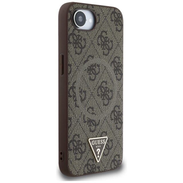 Case Guess 4G Ring Triangle Logo MagSafe for iPhone 16e brown - imagine 4