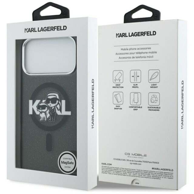 Karl Lagerfeld IML Glitter Karl & Choupette Sketch Logo MagSafe Case for iPhone 17 Pro Max Black - imagine 8