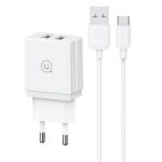 USAMS Charger 2xUSB-A + USB-C/USB-A Fast Charging cable  white series HC HCXLTZ03