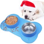 Double Dog Cat Bowl Extralink Pets, Metal Non-Slip 2 Bowls + Mat pet-838