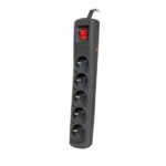 Arcon R5 1.5m Black Power Strip, Surge Protector, 5 Outlets, 1.5m Cable