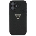 Case Guess Hot Stamp 4G Pattern Triangle Metal Logo for iPhone 16 black - imagine 3