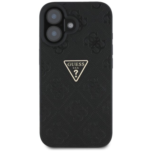 Case Guess Hot Stamp 4G Pattern Triangle Metal Logo for iPhone 16 black - imagine 3