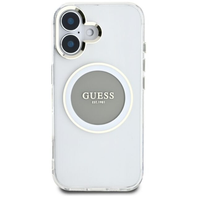 Case Guess IML Metal Colored Circle Classic Logo MagSafe for iPhone 16 grey - imagine 3