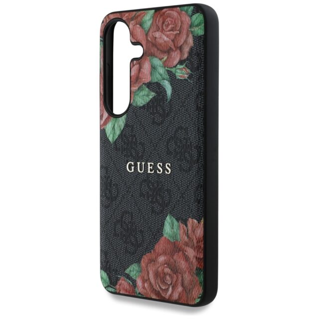 Guess Leather 4G Flowers Print Metal Classic Logo MagSafe Samsung Galaxy S25 case black - imagine 6