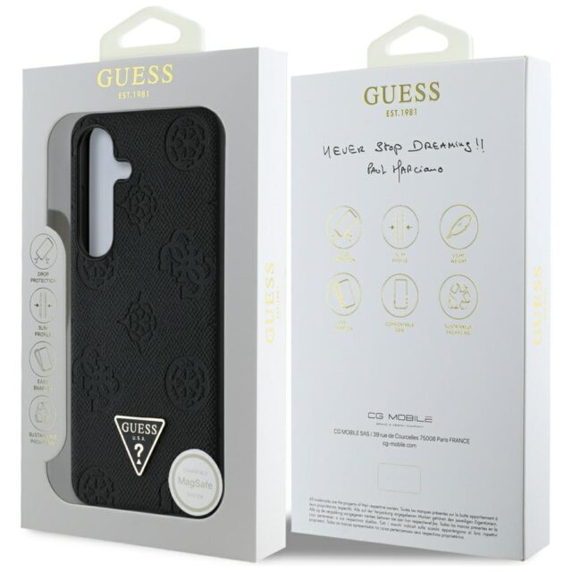 Case Guess Grained Hot Stamp Peony Pattern Triangle Logo MagSafe to Samsung Galaxy S25 black - imagine 8