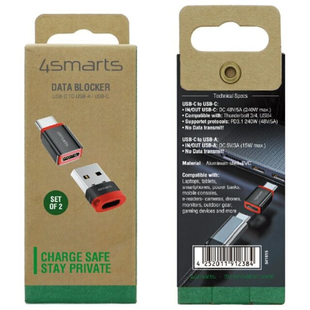 Adapter 4smarts Data Blocker USB-C to USB-A/USB-C black 2pcs - imagine 4