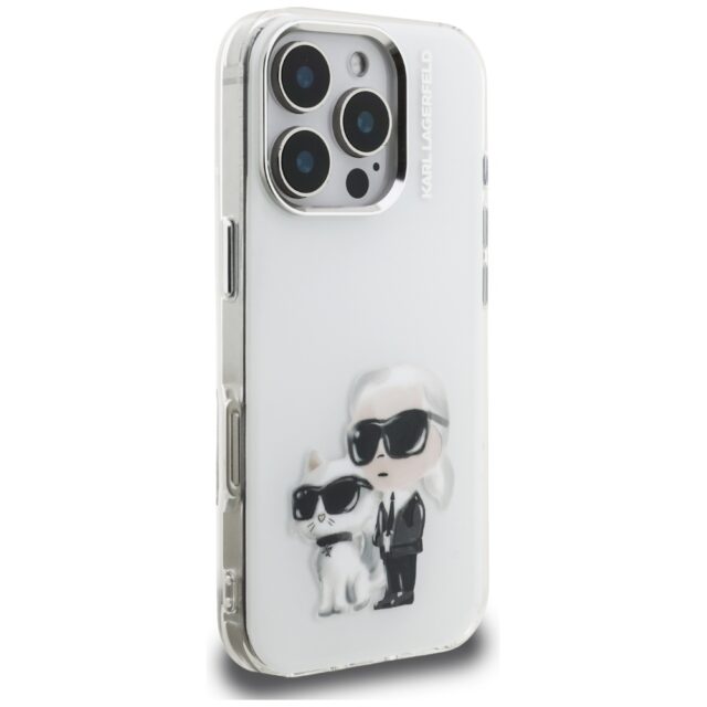 Case Karl Lagerfeld IML Aquarelle Karl   & Choupette & Logo for iPhone 16 Pro white - imagine 4
