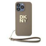 DKNY DKHCP15LPBSWSE iPhone 15 Pro 6.1" beige hardcase with Wrist Strap and Stock Logo - imagine 2