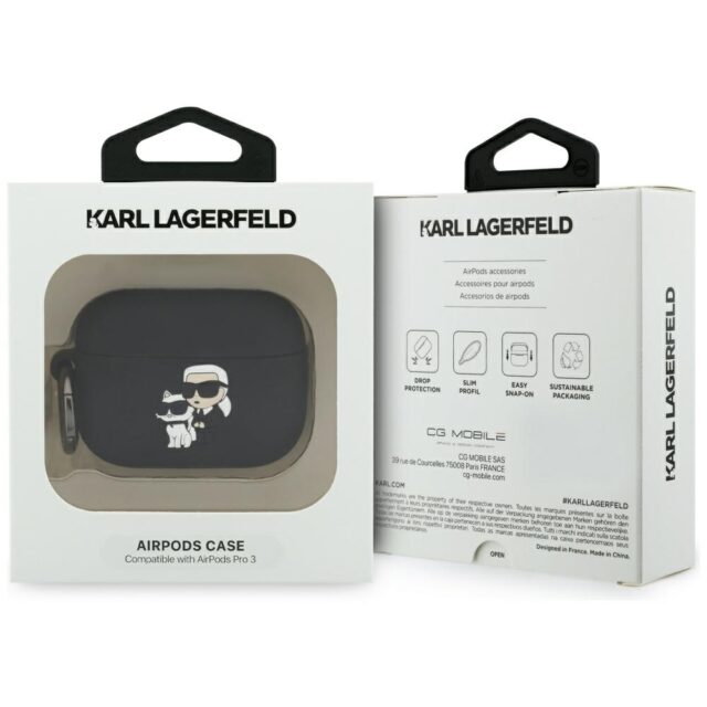 Case Karl Lagerfeld Silicone             Karl&Chaupette Head 3D for AirPods Pro 3 black - imagine 4