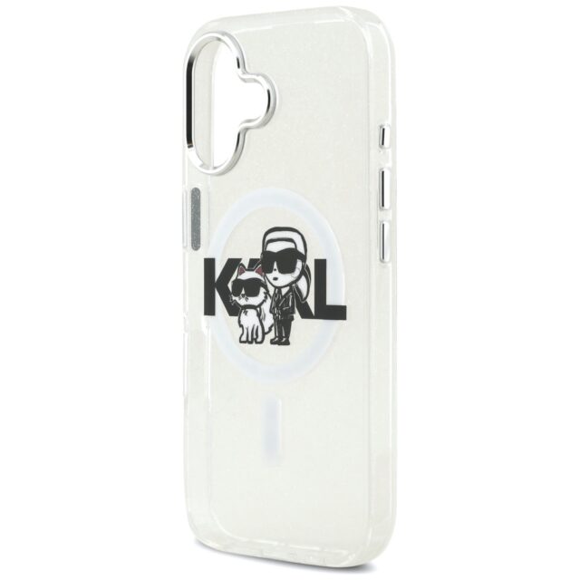 Karl Lagerfeld IML Glitter Karl & Choupette Sketch Logo MagSafe Case for iPhone 17 Clear - imagine 6