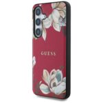 Case Guess Grained Printed Flower Pattern MagSafe for Samsung Galaxy S25 fuchsia - imagine 2