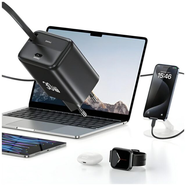 USAMS Charger 1xUSB-C with retractable USB-C Retractable PD+QC 30W Gan Fast Charging black - imagine 8