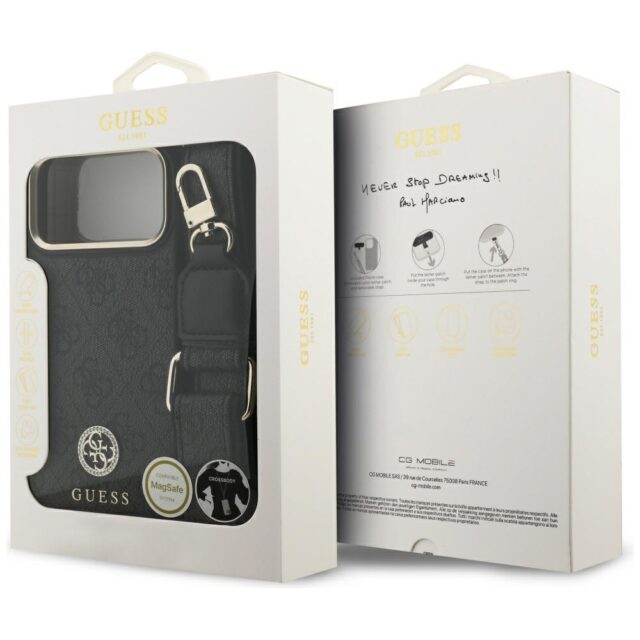 Guess 4G Srtass Logo & Big Strap Metal Buttons MagSafe Case for iPhone 17 Pro Max black - imagine 9