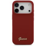Case Guess Silicone Script Metal Logo MagSafe for iPhone 17 Pro magenta - imagine 3