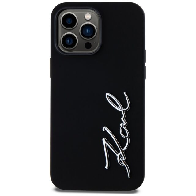 Case Karl Lagerfeld Silicone Metal Script Logo for iPhone 14 Pro Max black - imagine 3