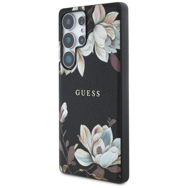 Case Guess Grained Printed Flower Pattern MagSafe for Samsung Galaxy S25 Ultra black - imagine 2