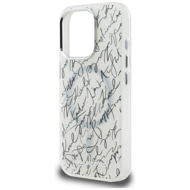 Case Karl Lagerfeld IML Karl Script Pattern MagSafe for iPhone 16 Pro white - imagine 6